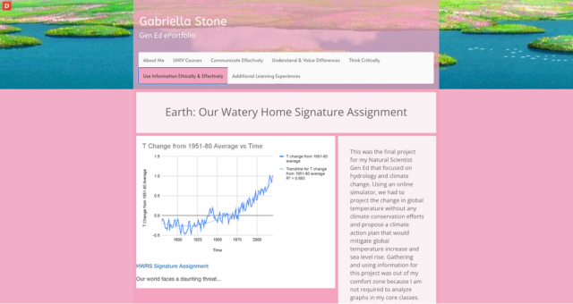 Screenshot of Gabriella Stone's ePortfolio from University of Arizona