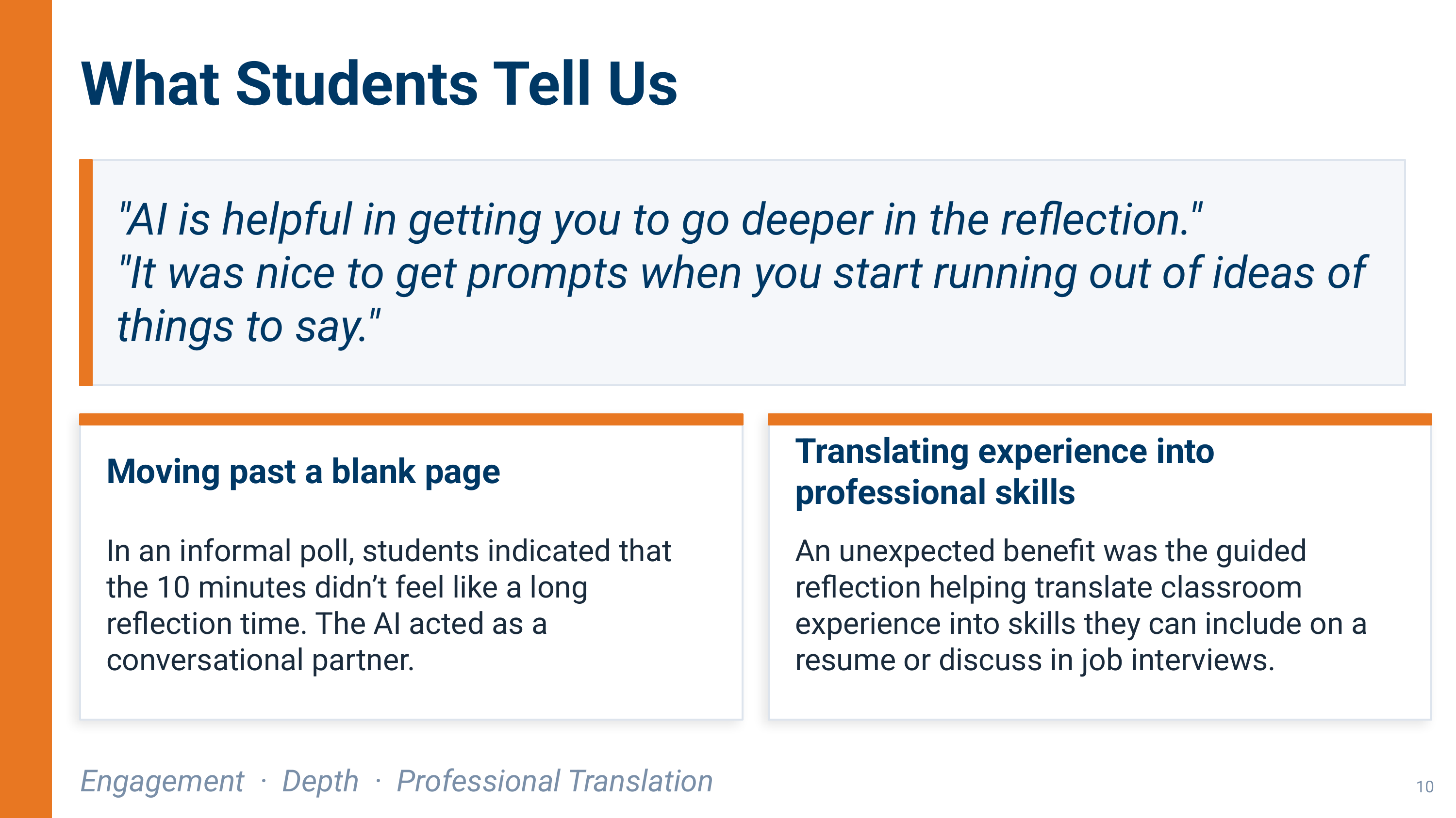 A Clear Path Forward to Incorporate AI Enhanced Reflection Tools Effectively in HIPs - Slide 10